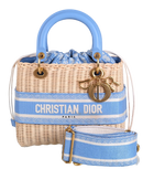 Lady Dior Natural Wicker & Light Blue Oblique Jacquard