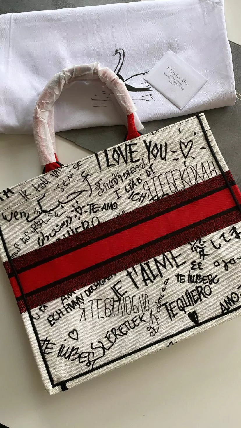 Bolsa Chritian Dior Book Tote Canvas Dioramur Graffiti
